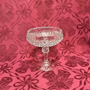 Vintage Indiana Glass Diamond Point Compote/Candy Dish W/Pedestal Signed
